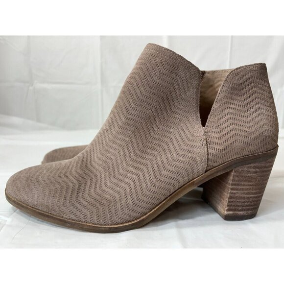 Lucky Brand Pickla Ankle Boots Booties Chevron Suede Beige Size 9M - Picture 4 of 12
